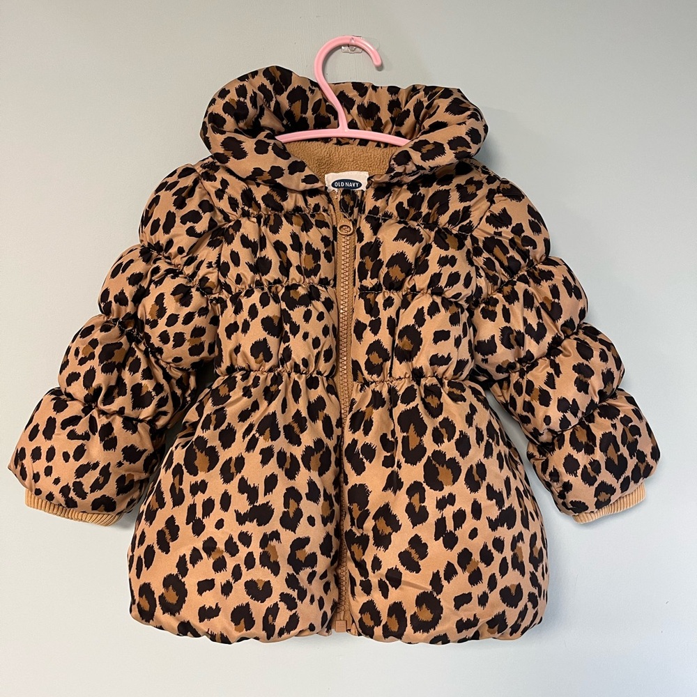Old Navy Baby Leopard Brown Puffy Jacket, Baby Size 12-18months, Girl Jacket